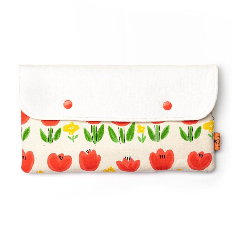 【SuGround。曙光】Switch保护包-郁金香(白底) - 化妆包/杂物包 - 棉．麻 白色