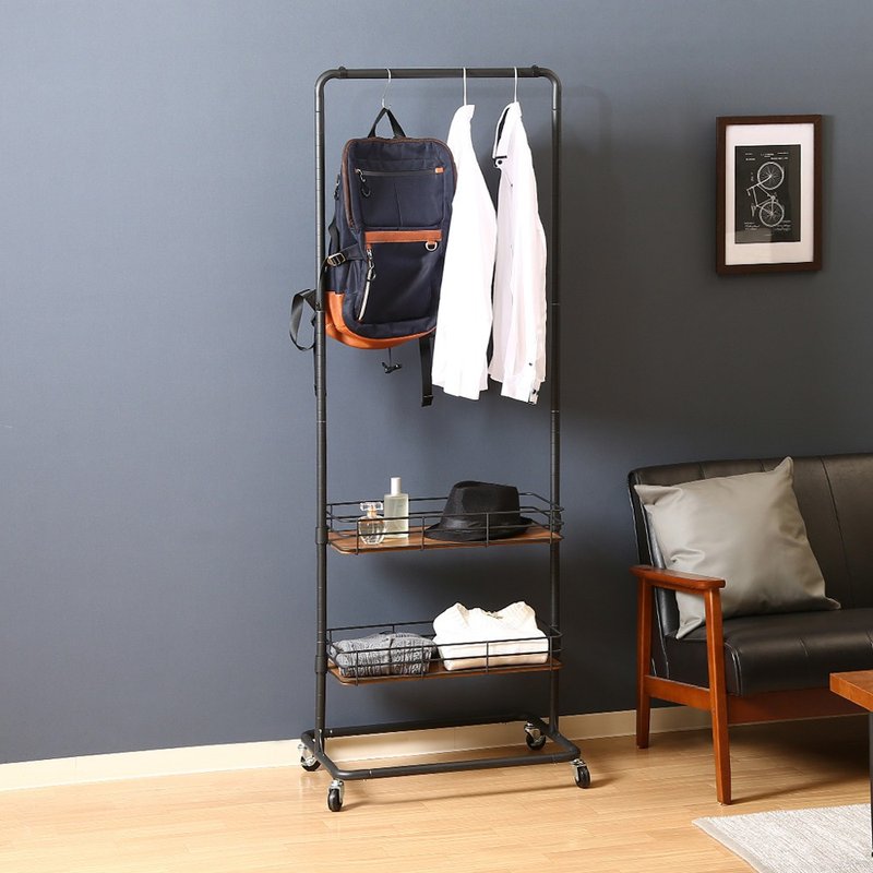 日本FUJI BOEKI 极简工业风移动式双层置物挂衣架-DIY-绅士黑 - 衣架/挂勾 - 其他金属 黑色