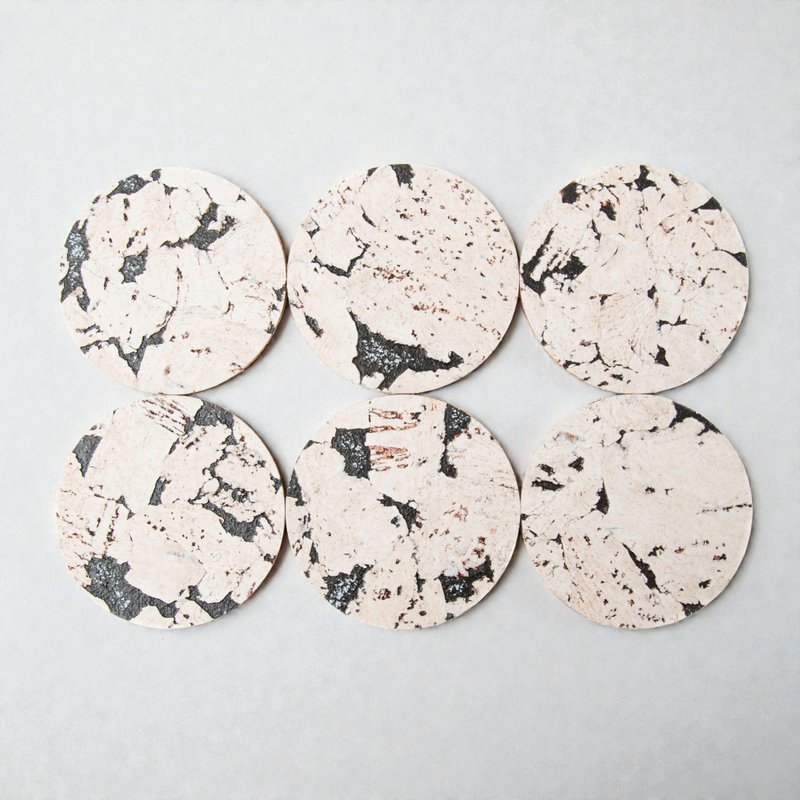 软木杯垫 (Marble Black) - 杯垫 - 环保材料 白色