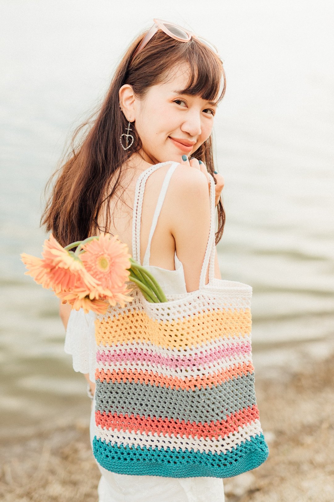 Rainbow A Multia crochet bag - 后背包/双肩包 - 棉 多色