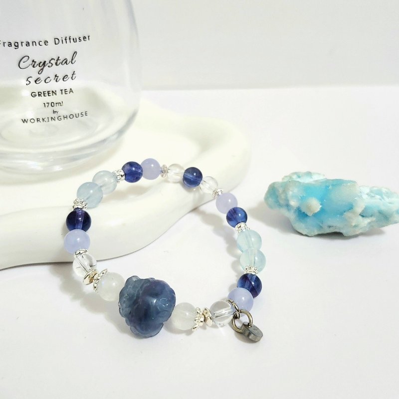 蓝萤石龙龟设计手链/招桃花/增强沟通能力/平衡情绪之水晶 - 手链/手环 - 水晶 蓝色