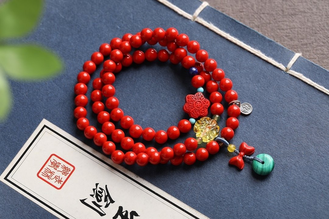 天然原矿朱砂精品红砂三圈手链 、项链两用款 规格6mm - 手链/手环 - 宝石 
