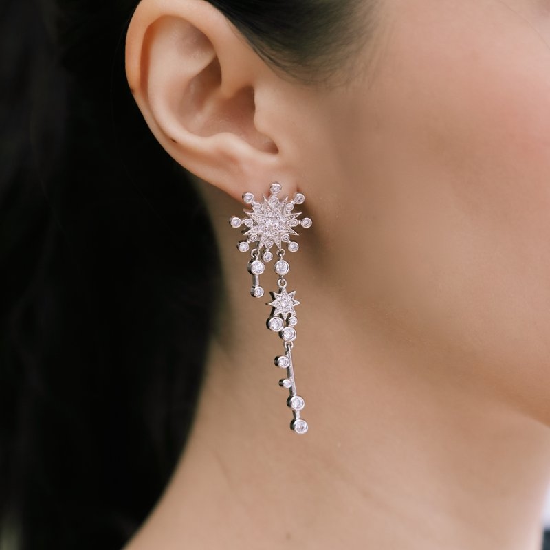 流星雨耳环 - 耳环/耳夹 - 其他金属 银色