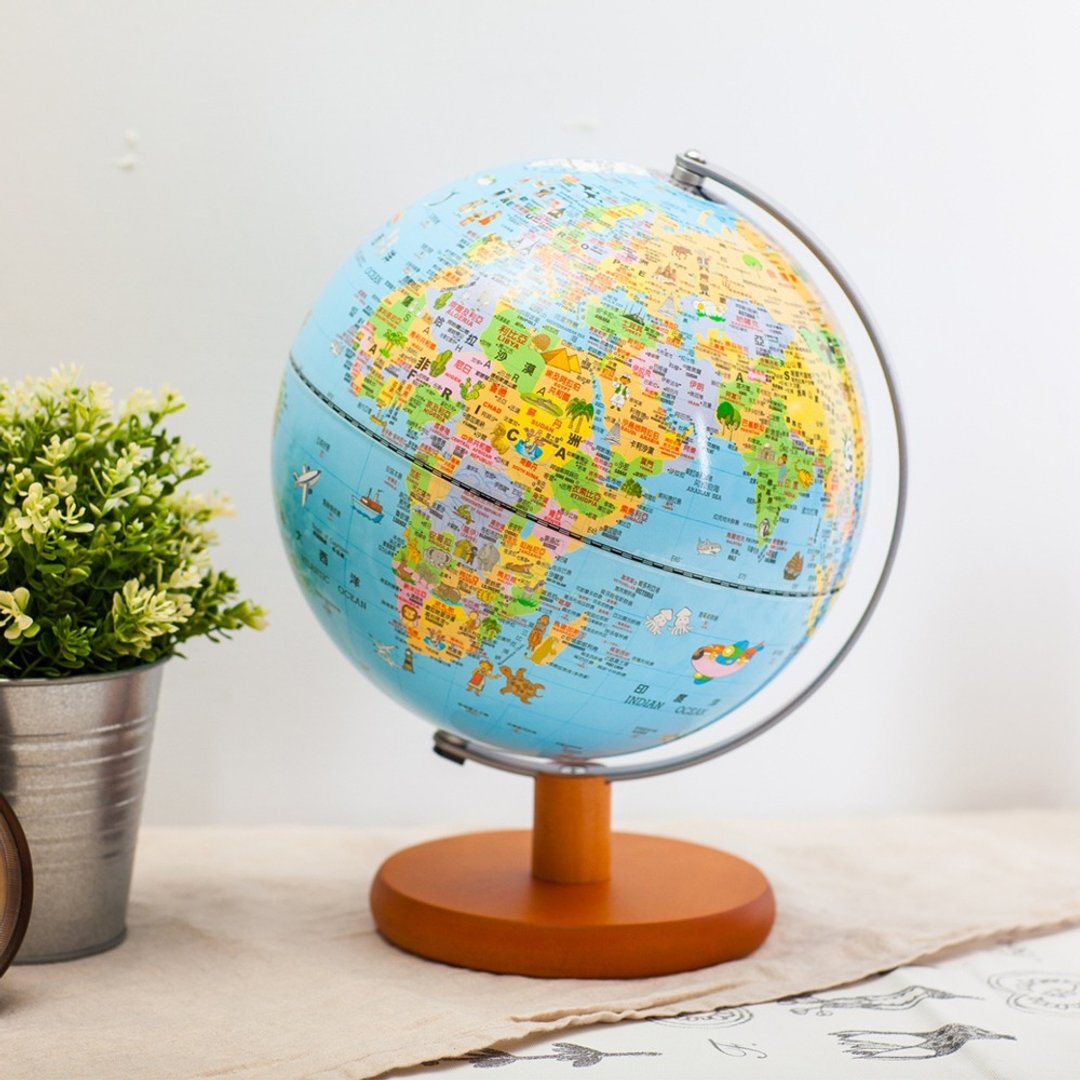 SkyGlobe 10寸可爱插图木质底座地球仪(附灯/中文版) - 摆饰 - 塑料 蓝色