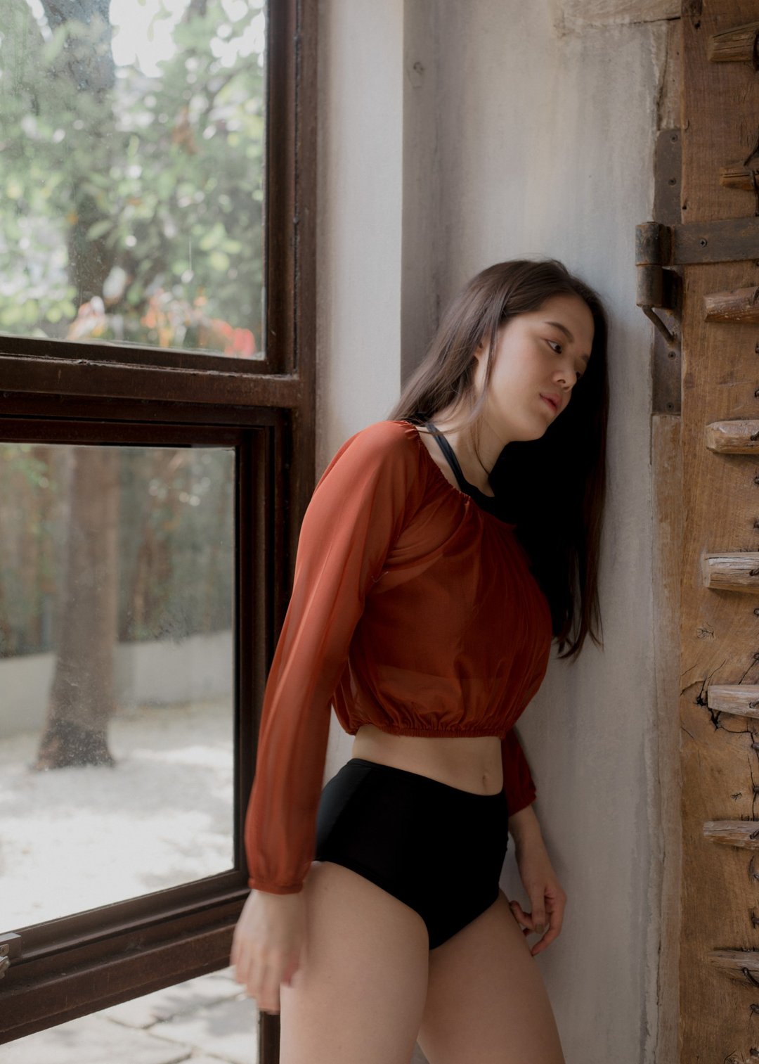 JUMP JUMP / Brick / Stretch mesh Crop style - 女装泳衣/比基尼 - 其他材质 橘色