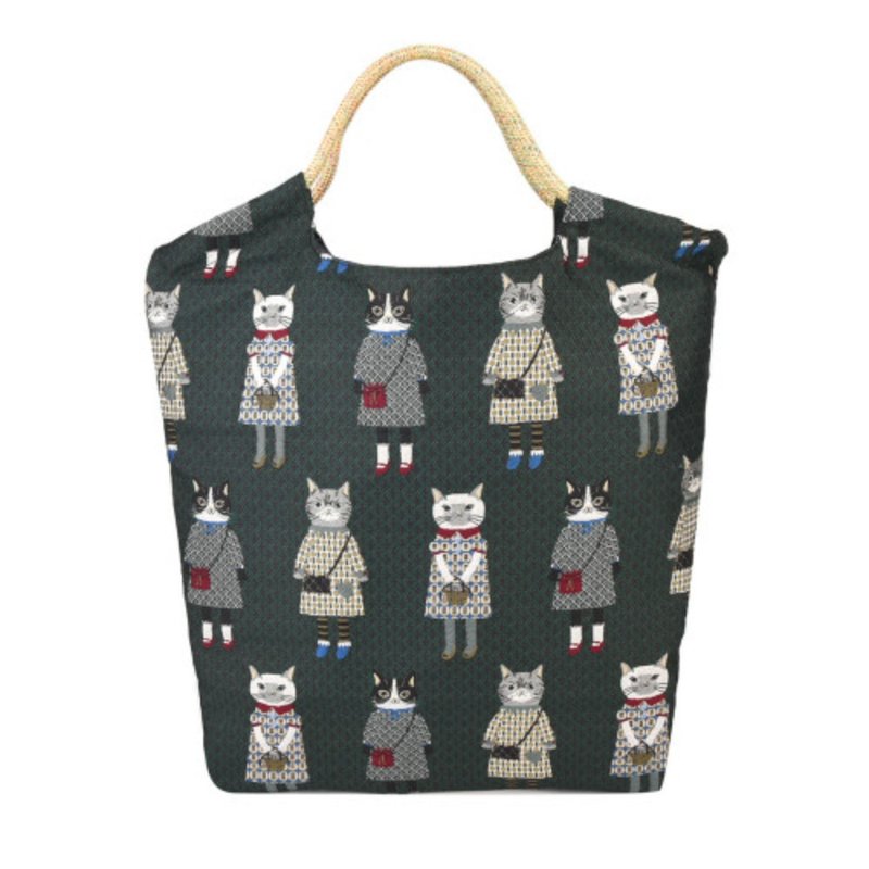 Kusuguru japan 伞绳购物包 日本精致戈布兰织纹拼色时尚包-墨绿 - 手提包/手提袋 - 聚酯纤维 绿色