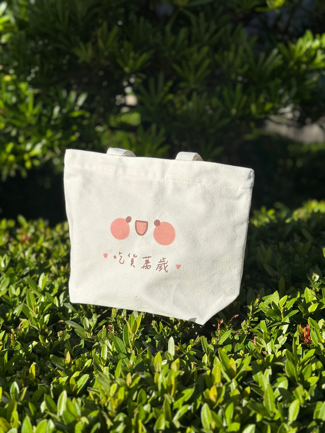 吃货万岁表情购物袋 - 手提包/手提袋 - 棉．麻 粉红色