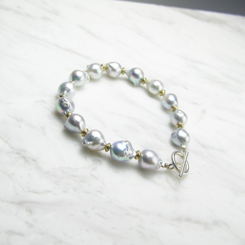 珍珠手链 日本珍珠 银白珠 稀缺限量 高质感 不规则 - 手链/手环 - 珍珠 银色