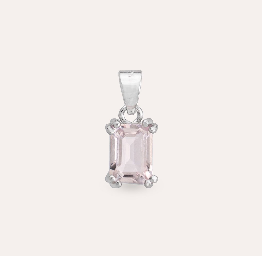 AND 摩根石 粉色 长方 5*7mm 坠子 经典系列 Emerald P 天然宝石 - 项链 - 银 粉红色