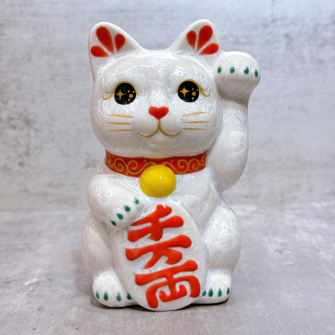 【白福万両】日本清水烧招财猫 | 花结晶 白 - 千万両 左 - 摆饰 - 瓷 白色