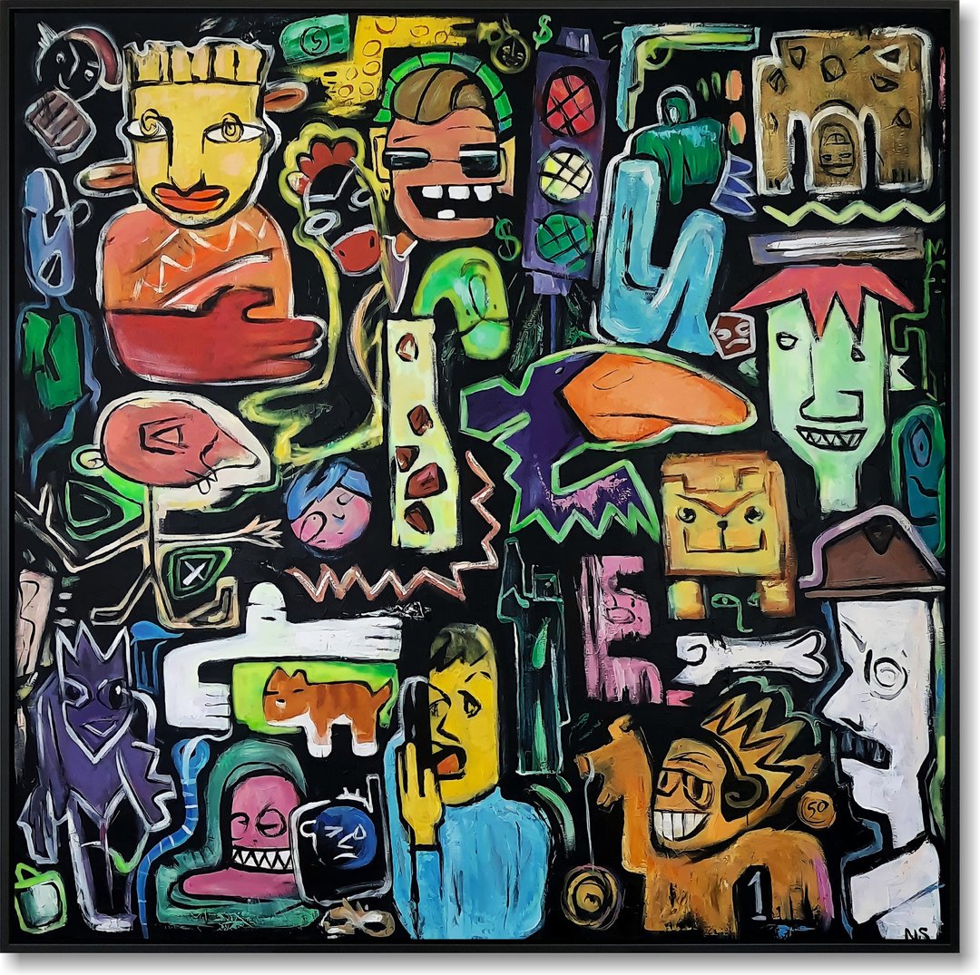 抽象彩色帆布画 - 涂鸦艺术，当代城市墙面装饰 - 墙贴/壁贴 - 压克力 多色