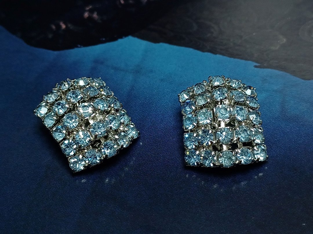 Avintage jewelry  古董 WEISS 蓝色星空莱茵 夹式耳环 - 耳环/耳夹 - 其他金属 