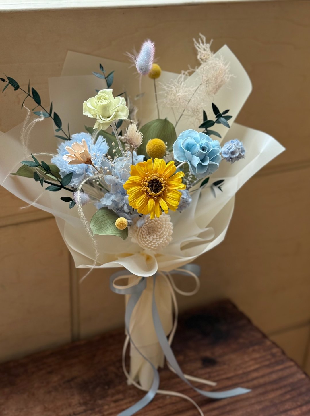 太阳花 永生花束 毕业花束 蓝黄色系花束 - 干燥花/捧花 - 植物．花 蓝色