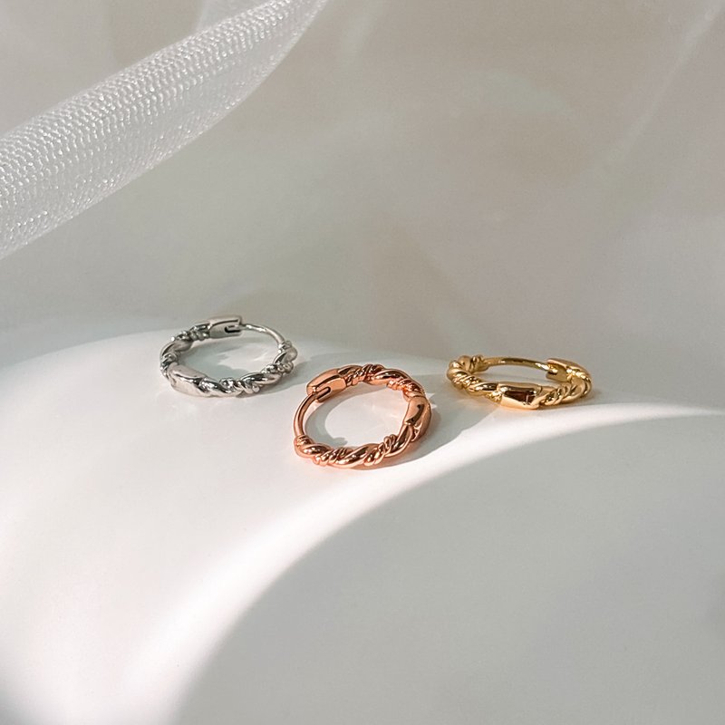 百搭款【 小麻花 】s925纯银 易扣式耳环 || 独家开版 - 耳环/耳夹 - 纯银 卡其色