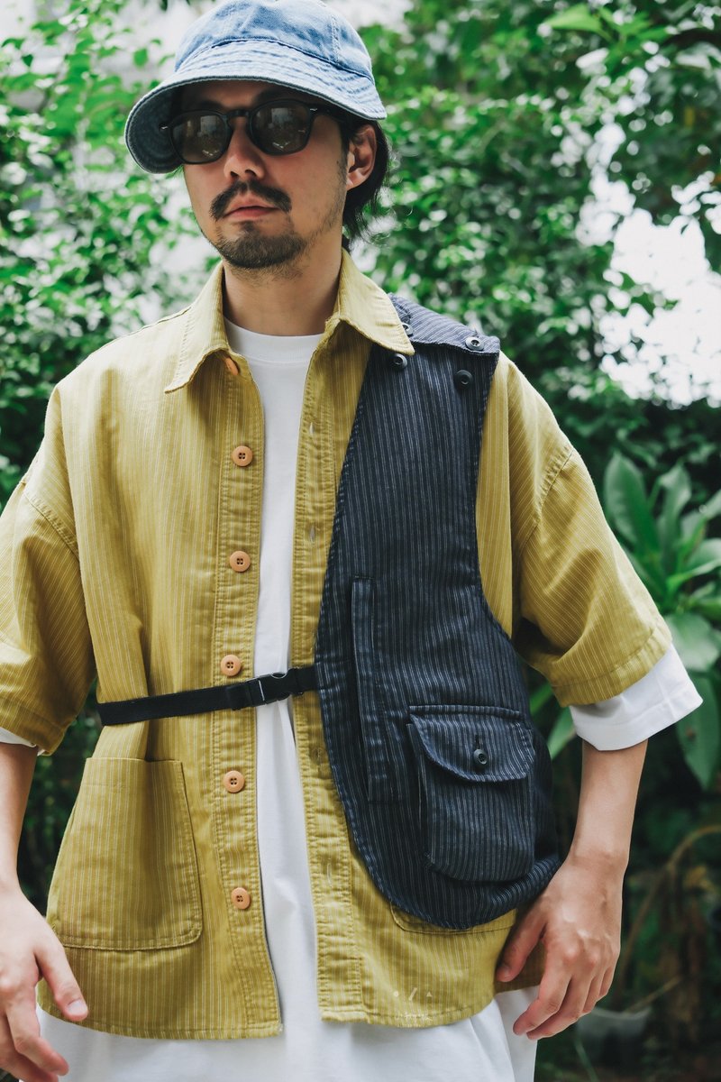 小我独家 日系单肩造型背心 - 女装背心 - 棉．麻 蓝色