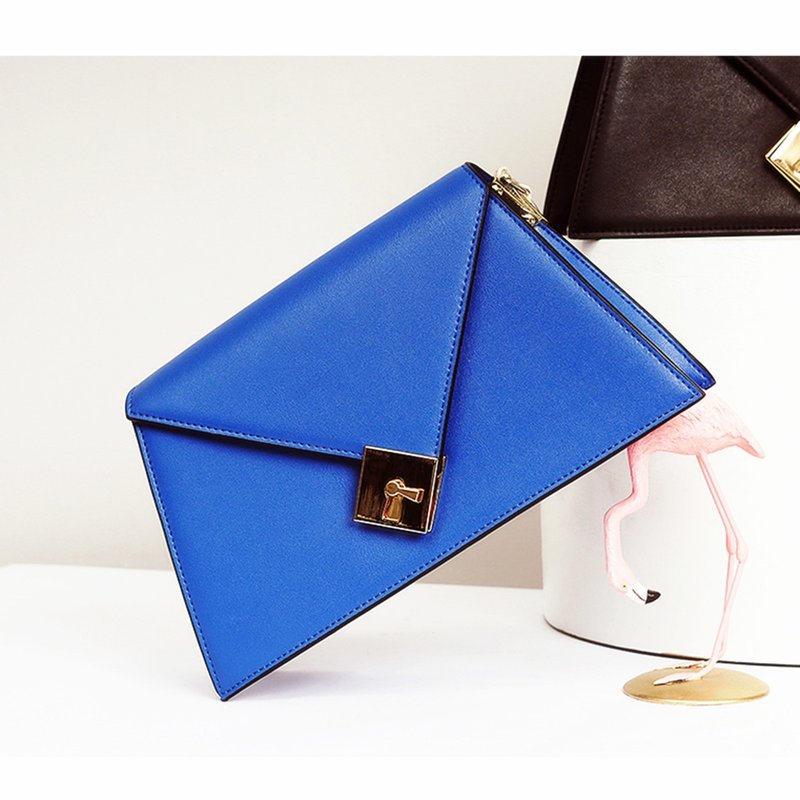 【SALE清仓】MBS杉野制作原版锁扣梯形单肩包真皮斜挎包 - 侧背包/斜挎包 - 真皮 蓝色