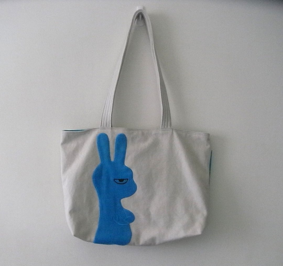 a unhappy rabbit bag [不高兴的兔子] 帆布托特包 [booboohug*布布抱抱梦中动物园] - 侧背包/斜挎包 - 棉 白色