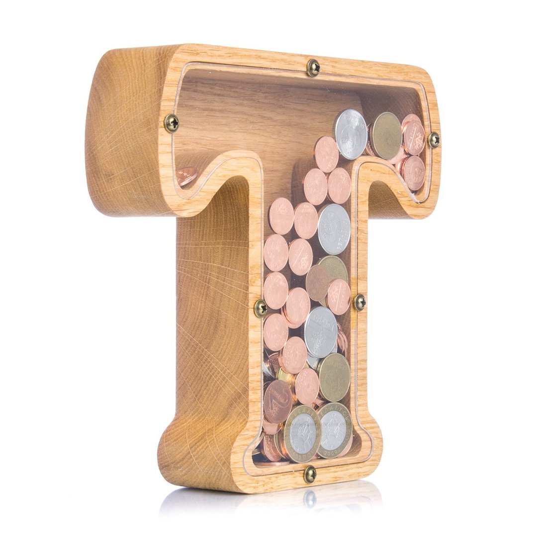 Wood piggy bank for kids and adults LETTER Personalized coin bank for boys - 储蓄罐 - 木头 