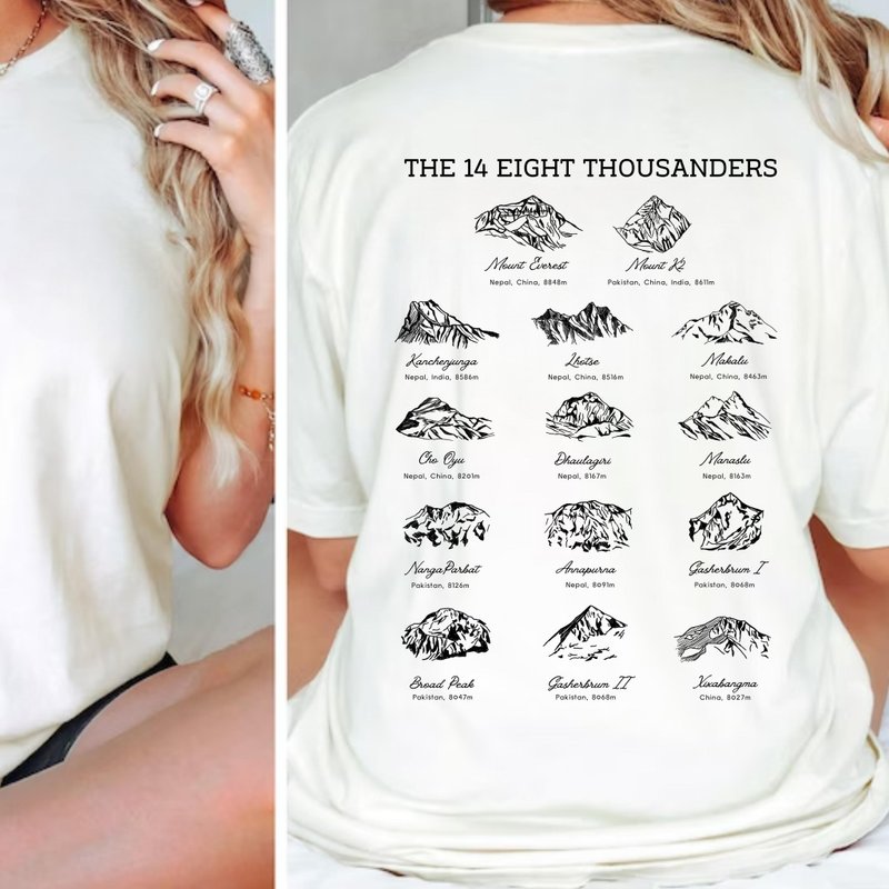 极峰系列14座八千米山 The 8 thousand中性短袖上衣 - 女装 T 恤 - 棉．麻 白色