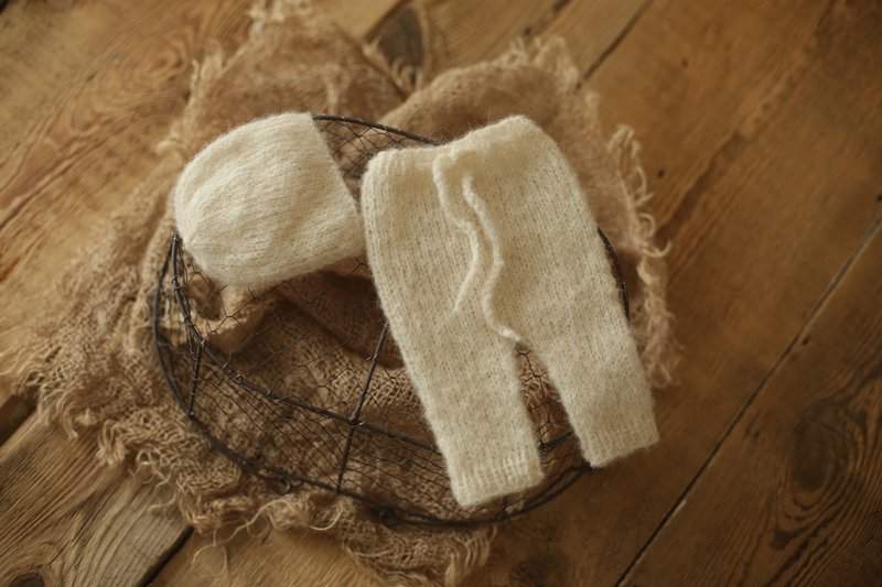 Set newborn panties and knit alpaca baby bonnet, newborn photo props outfit - 婴儿饰品 - 羊毛 绿色
