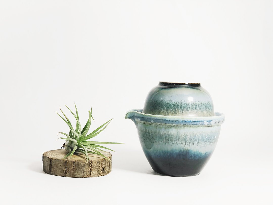 手作陶瓷窑变旅行一人壶茶具－湖水蓝 - 茶具/茶杯 - 瓷 蓝色