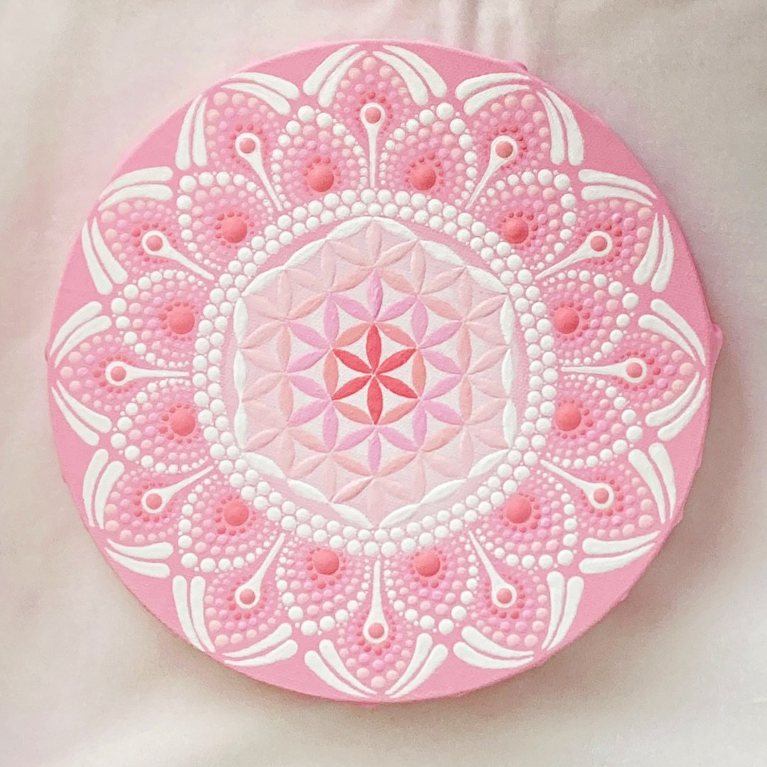Dot Mandala Flower of Life Baby Pink - 海报/装饰画/版画 - 棉．麻 粉红色