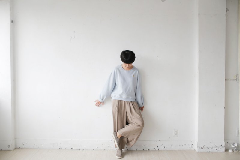 咬合不正　宽宽袖子上衣 - 女装上衣 - 棉 蓝色