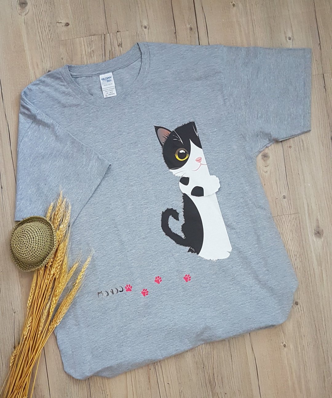偷窥猫咪灰色T恤/衣服/T-shirt - 女装 T 恤 - 棉 多色