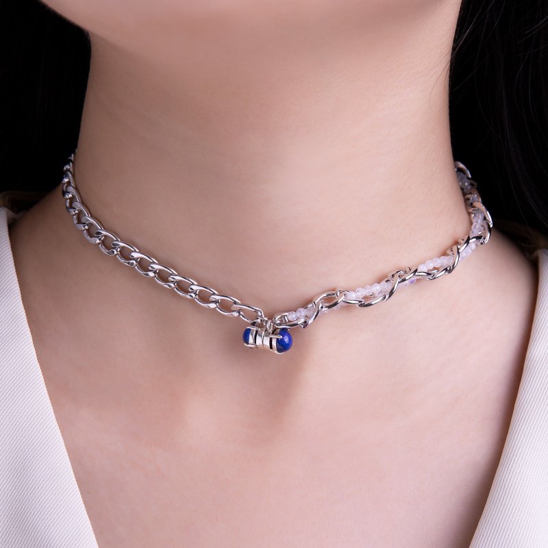 【绝版优惠8折】磁吸月光石项链 - 项链 - 铜/黄铜 银色