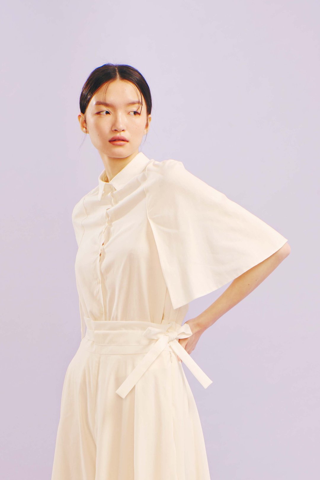 Off-season sale 米白棉宽袖衬衫 - 女装衬衫 - 棉 白色