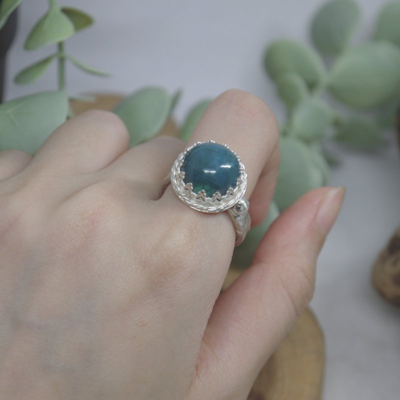 蓝铜矿复古锻敲戒圈 - 戒指 - 纯银 