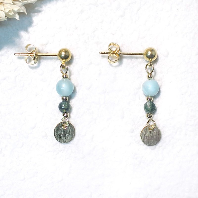 VIIART。海底世界-海草。天河石水草玛瑙镀金耳环 - 耳环/耳夹 - 其他金属 绿色