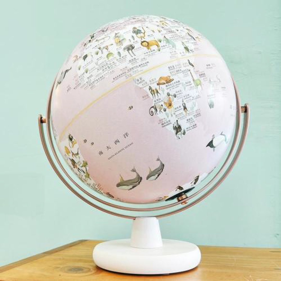 SkyGlobe 10 寸粉色童话动物版 360 度旋转木座地球仪 (中文 - 其他 - 其他金属 粉红色