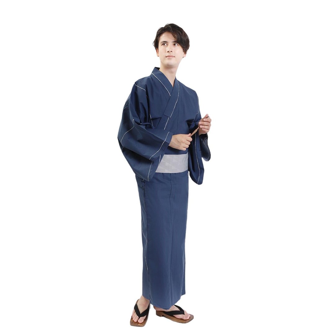 日本 和服 男 绵 浴衣 腰封 2 件 套组 L Z35-b1 yukata - 其他 - 棉 蓝色