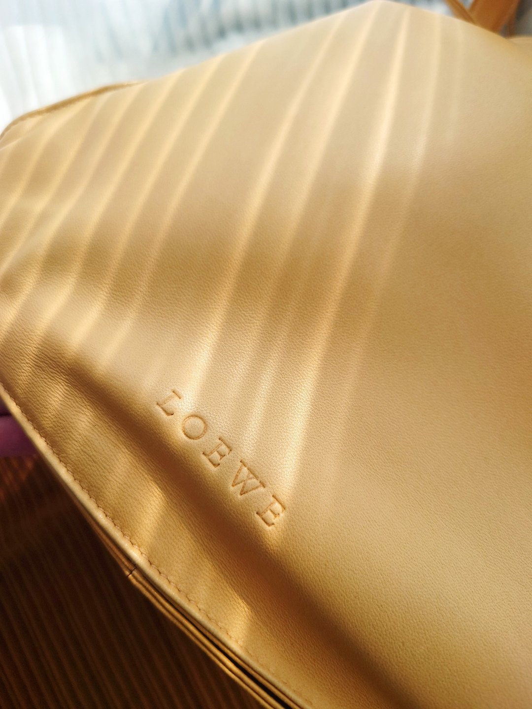 中古美品 Loewe Flamenco 奶油色束口袋肩背包斜挎包单肩包束绳包 - 侧背包/斜挎包 - 真皮 卡其色