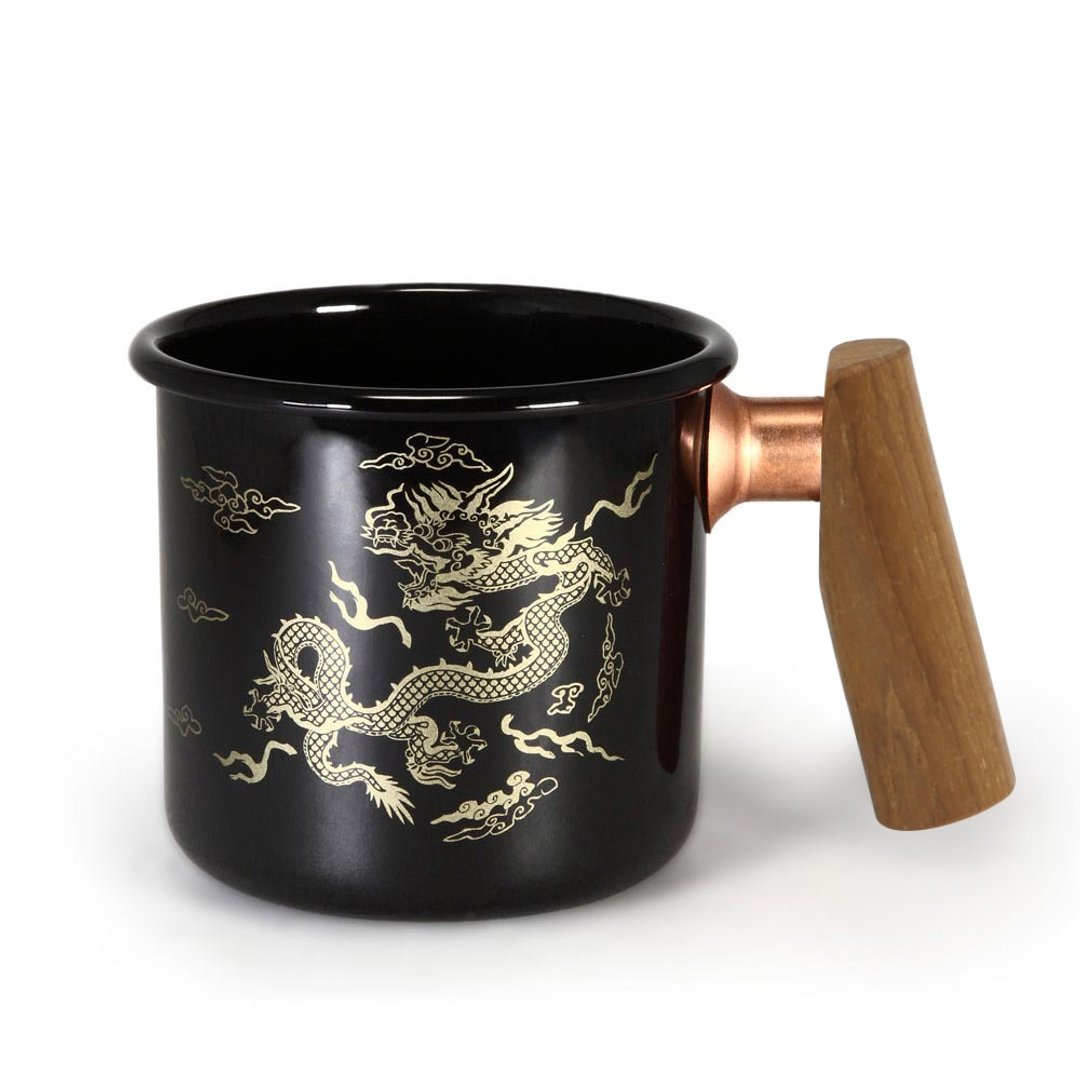 木柄 珐琅杯 400ml (钱龙杯-黑) - 咖啡杯/马克杯 - 珐琅 黑色