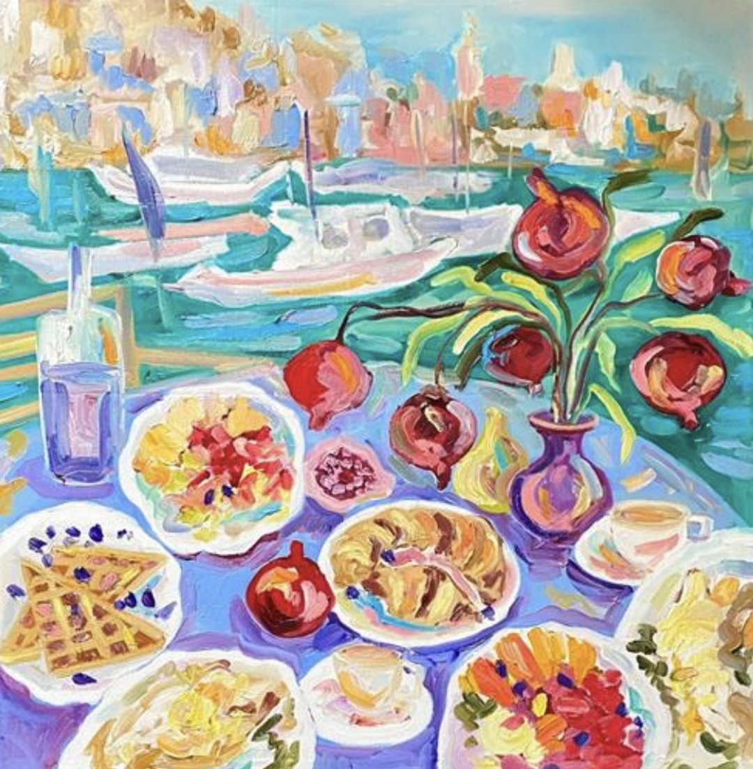 海滩野餐 布面油画 食物绘画 野兽派 家居装饰 马蒂斯灵感 - 墙贴/壁贴 - 其他材质 