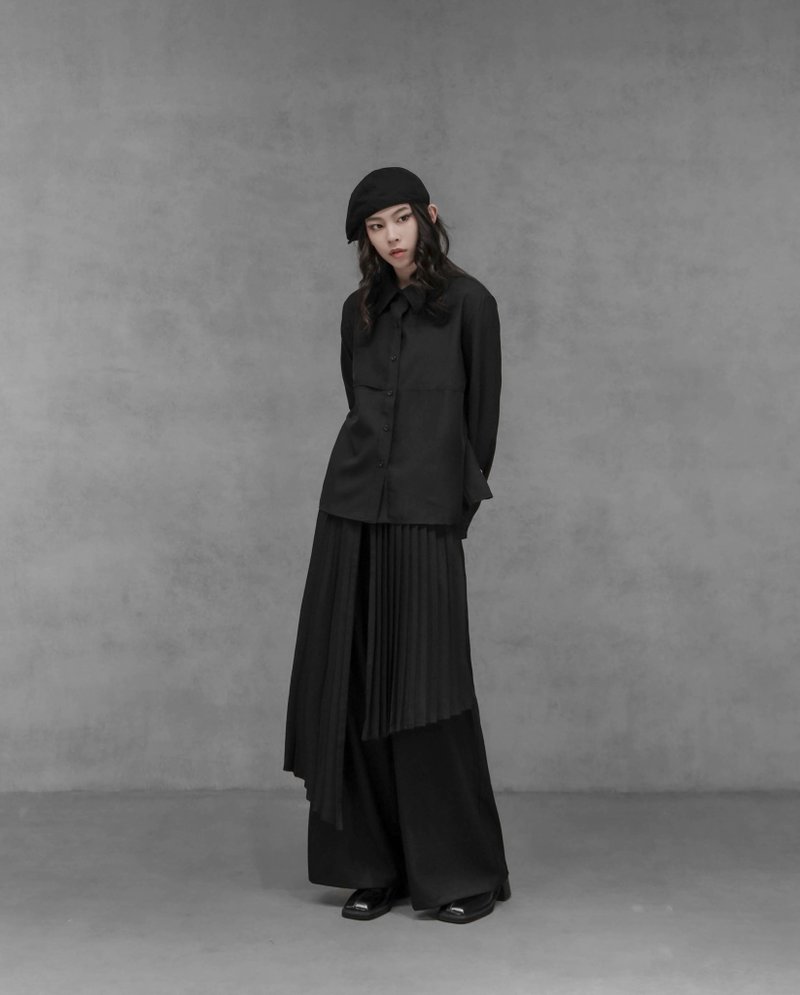 MUKK DESIGN 不对称拼接微透视纱衬衫 - 女装衬衫 - 聚酯纤维 黑色