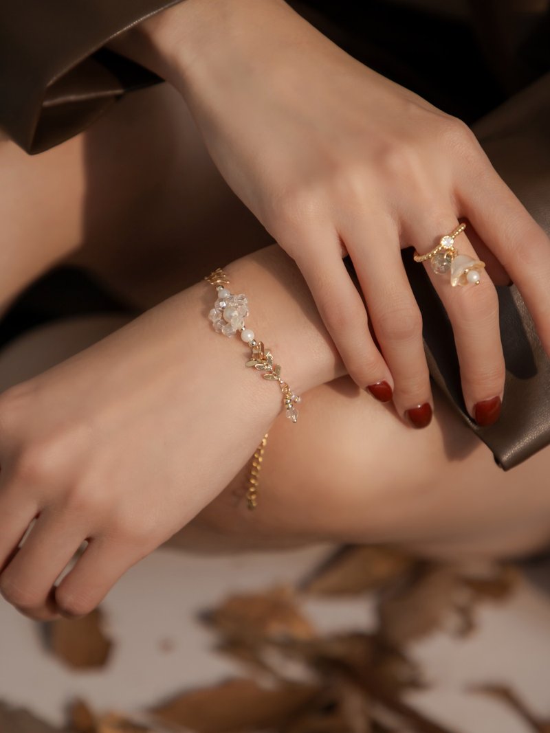 落叶微光。MUCHAT手作14KGP枝叶水晶珠花手链 - 手链/手环 - 其他金属 金色