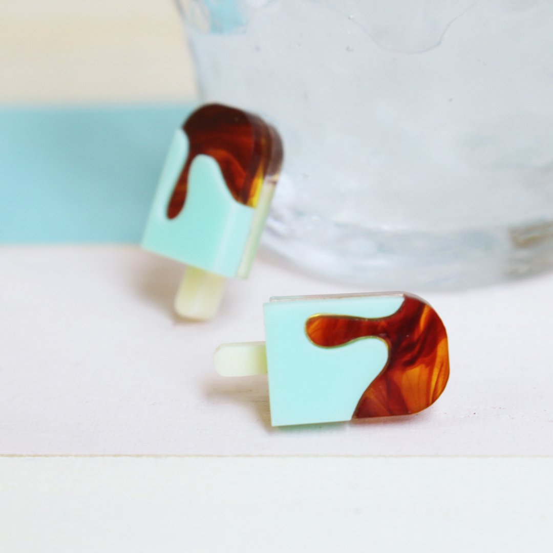 Chocolate mint ice earrings / earrings - 耳环/耳夹 - 压克力 绿色