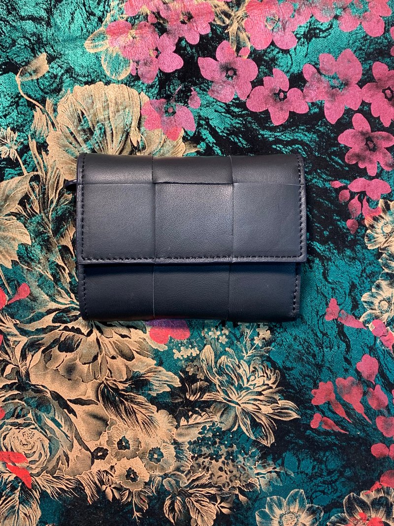 【梁絮皮艺】真皮 三折式短夹/零钱包/牛皮/编织皮夹/Cotia - 皮夹/钱包 - 真皮 咖啡色