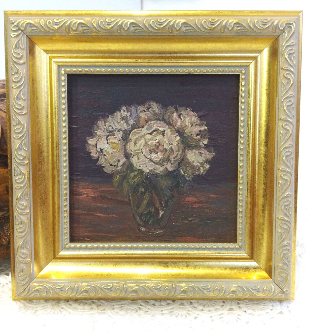 Peony Oil Painting,Framed Artwork,Floral Painting,Bedroom Wa - 墙贴/壁贴 - 木头 咖啡色