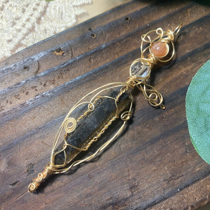 能量水晶项链灵摆-扶倾-茶晶/烟晶/太阳石/白水晶、水晶灵摆项链 - 项链 - 水晶 咖啡色