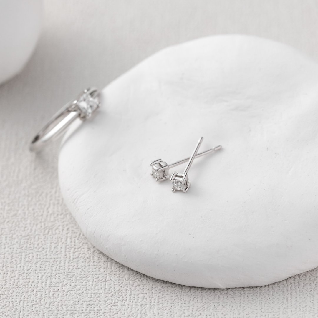 【茉莉亚缇 Moriarty Jewelry】- 方钻 - 白金 耳环 - 耳环/耳夹 - 钻石 