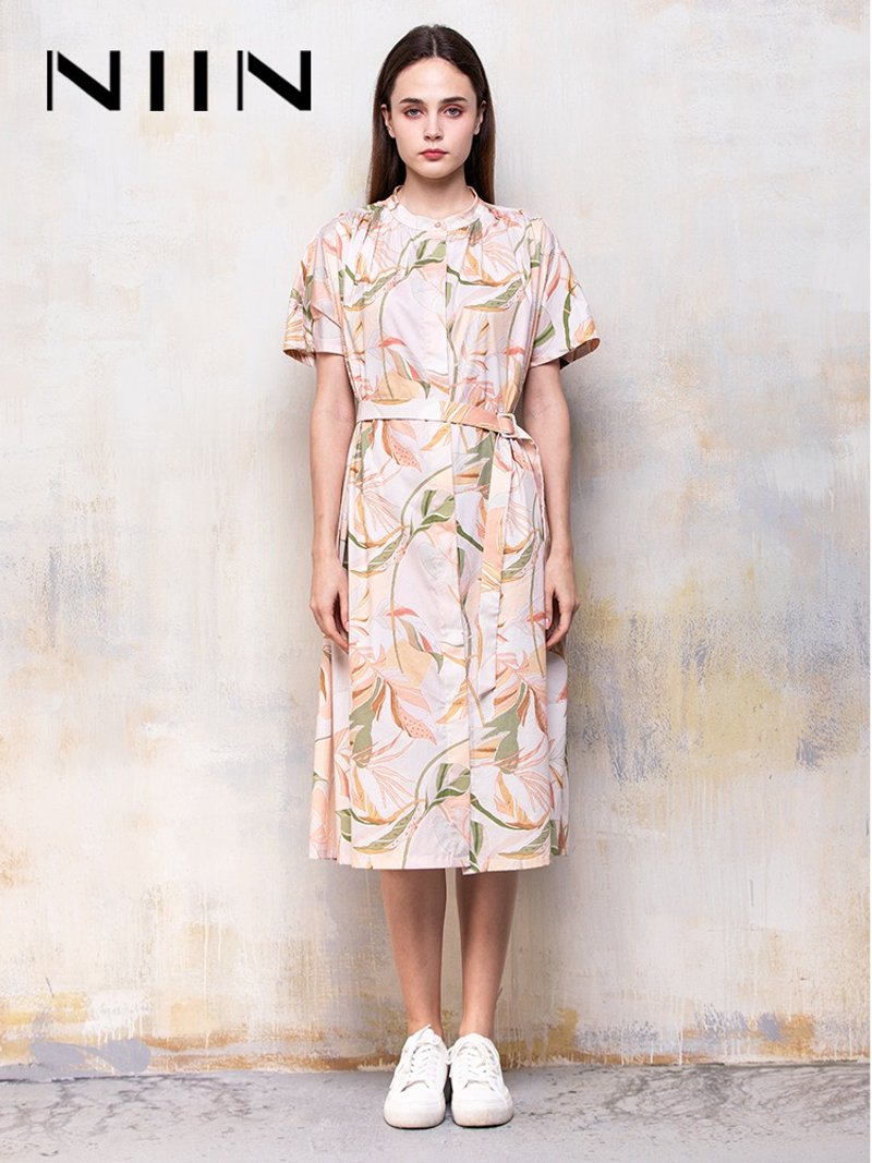 东方感印花棉质气质小立领连衣裙 - 洋装/连衣裙 - 其他材质 