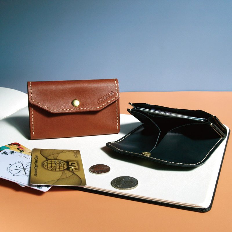 真皮头层卡片夹层零钱包(黑/棕) - 零钱包 - 真皮 咖啡色