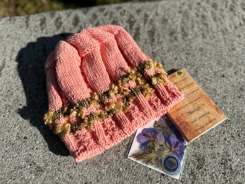 粉橘色小花园毛帽 - 帽子 - 其他人造纤维 粉红色