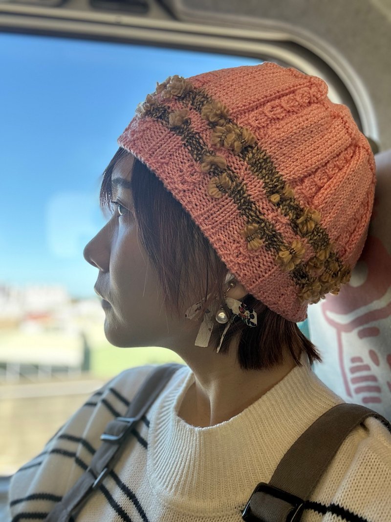 粉橘色小花园毛帽 - 帽子 - 其他人造纤维 粉红色