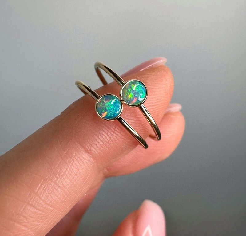 蛋白石戒指 - 堆叠戒指 - 订情戒指 - 送女友礼物 - 戒指 - 24k 金 金色