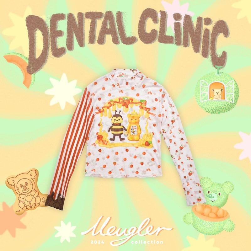 Meugler牛稠岛 牛稠齿科小蜜蜂浆果蜂蜜巧克力网纱弹力条纹打底衫 - 女装上衣 - 聚酯纤维 多色